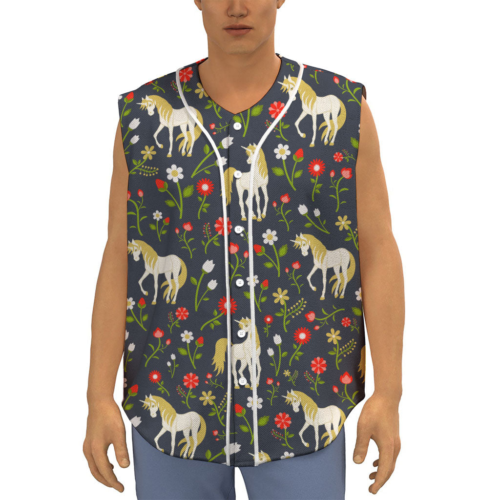 Magic Floral Unicorn Pattern Print Sleeveless Baseball Jersey