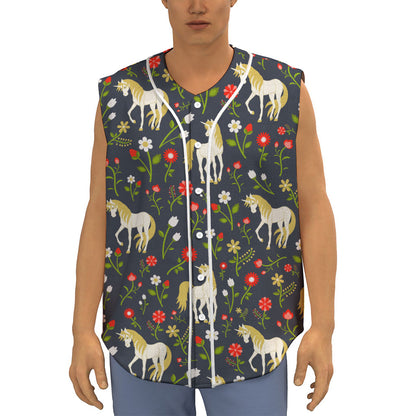 Magic Floral Unicorn Pattern Print Sleeveless Baseball Jersey