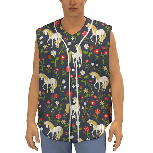 Magic Floral Unicorn Pattern Print Sleeveless Baseball Jersey