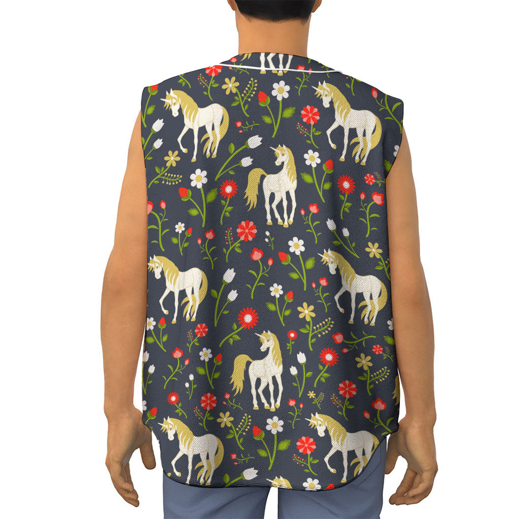 Magic Floral Unicorn Pattern Print Sleeveless Baseball Jersey