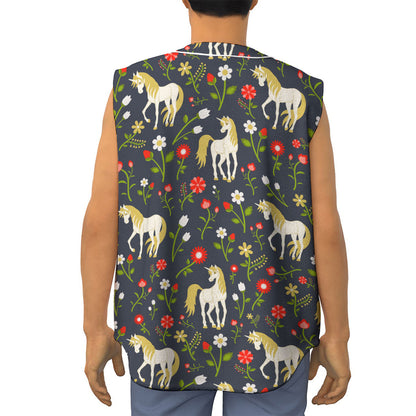 Magic Floral Unicorn Pattern Print Sleeveless Baseball Jersey