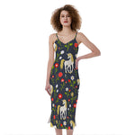 Magic Floral Unicorn Pattern Print Slim Fit Midi Cami Dress