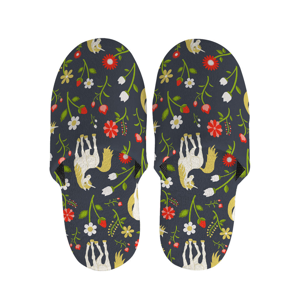 Magic Floral Unicorn Pattern Print Slippers