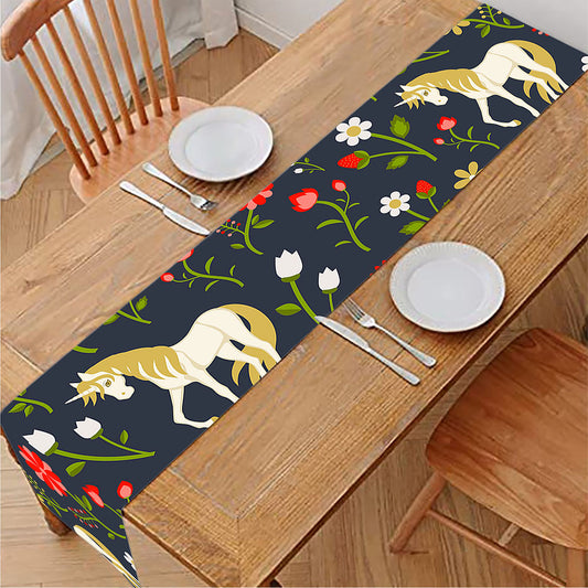 Magic Floral Unicorn Pattern Print Table Runner