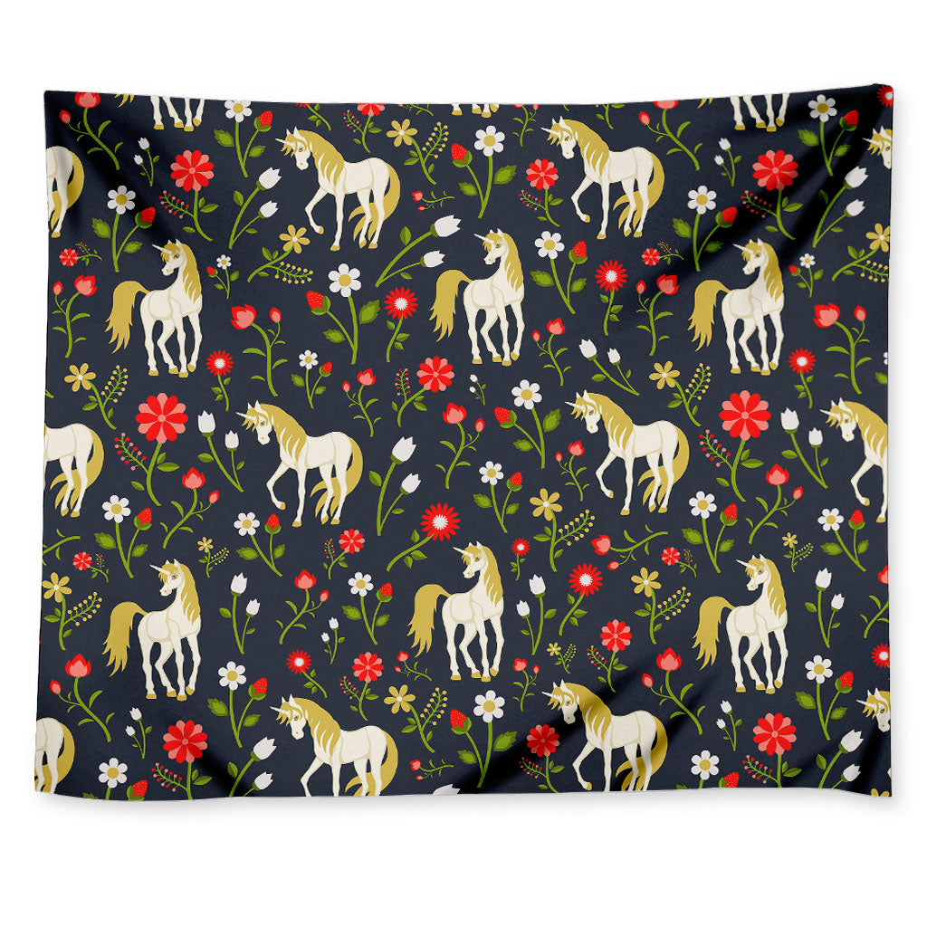 Magic Floral Unicorn Pattern Print Tapestry
