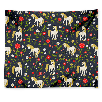 Magic Floral Unicorn Pattern Print Tapestry