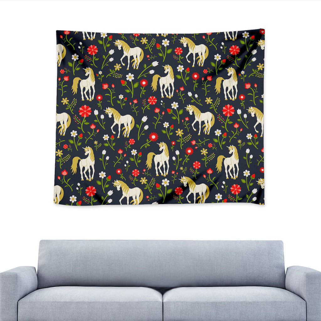Magic Floral Unicorn Pattern Print Tapestry