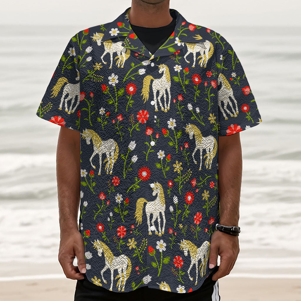 Magic Floral Unicorn Pattern Print Textured Short Sleeve Shirt