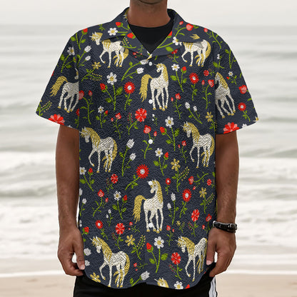 Magic Floral Unicorn Pattern Print Textured Short Sleeve Shirt