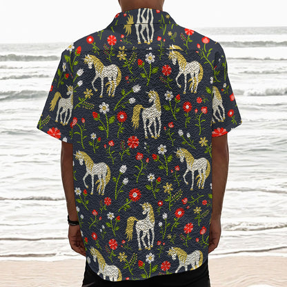 Magic Floral Unicorn Pattern Print Textured Short Sleeve Shirt