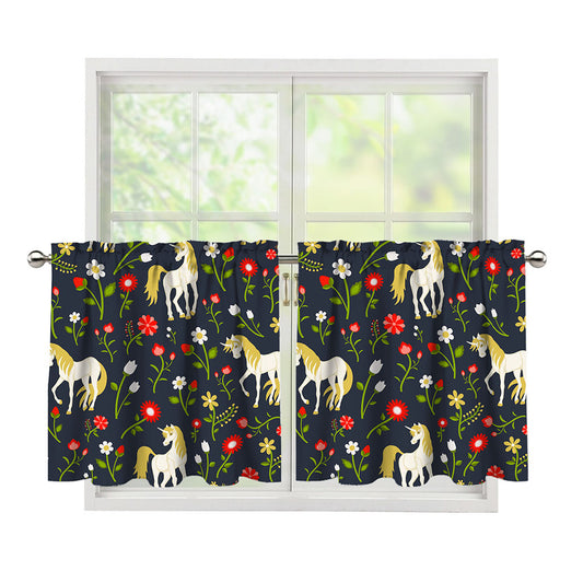 Magic Floral Unicorn Pattern Print Tier Curtains