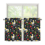 Magic Floral Unicorn Pattern Print Tier Curtains