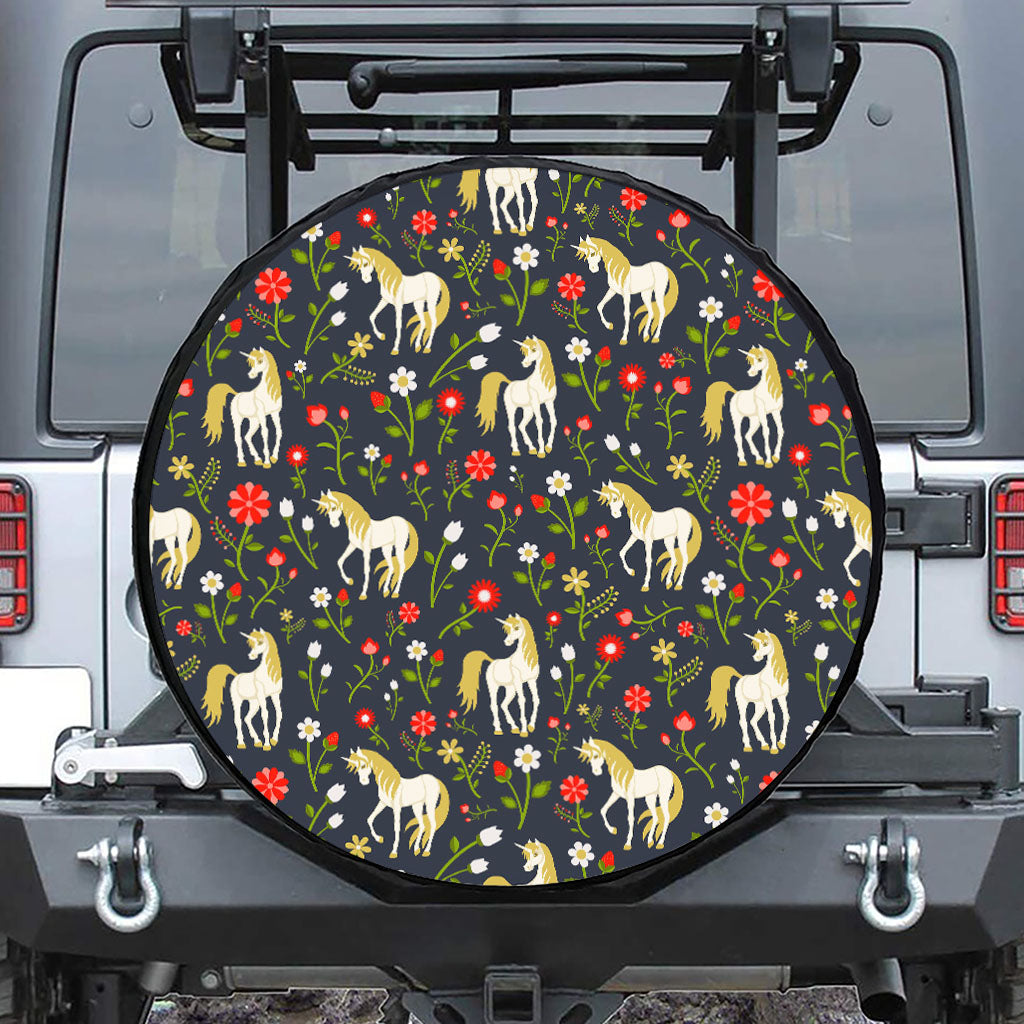 Magic Floral Unicorn Pattern Print Tire Cover