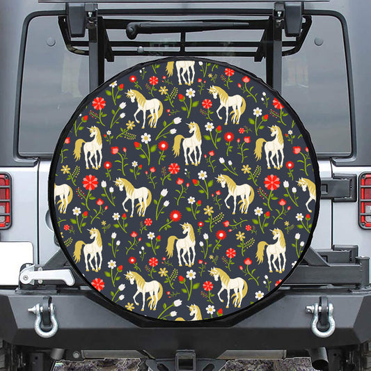 Magic Floral Unicorn Pattern Print Tire Cover