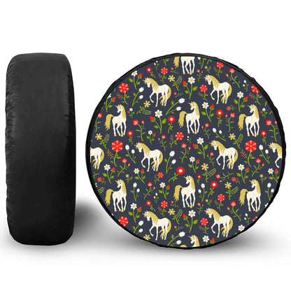 Magic Floral Unicorn Pattern Print Tire Cover