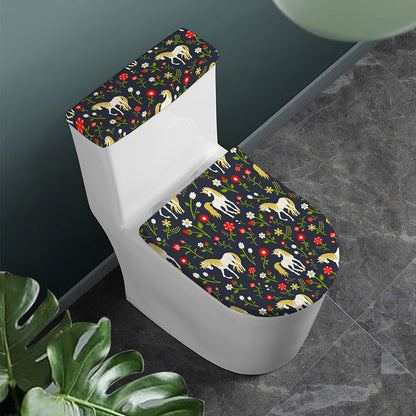 Magic Floral Unicorn Pattern Print Toilet Lid And Tank Cover Set