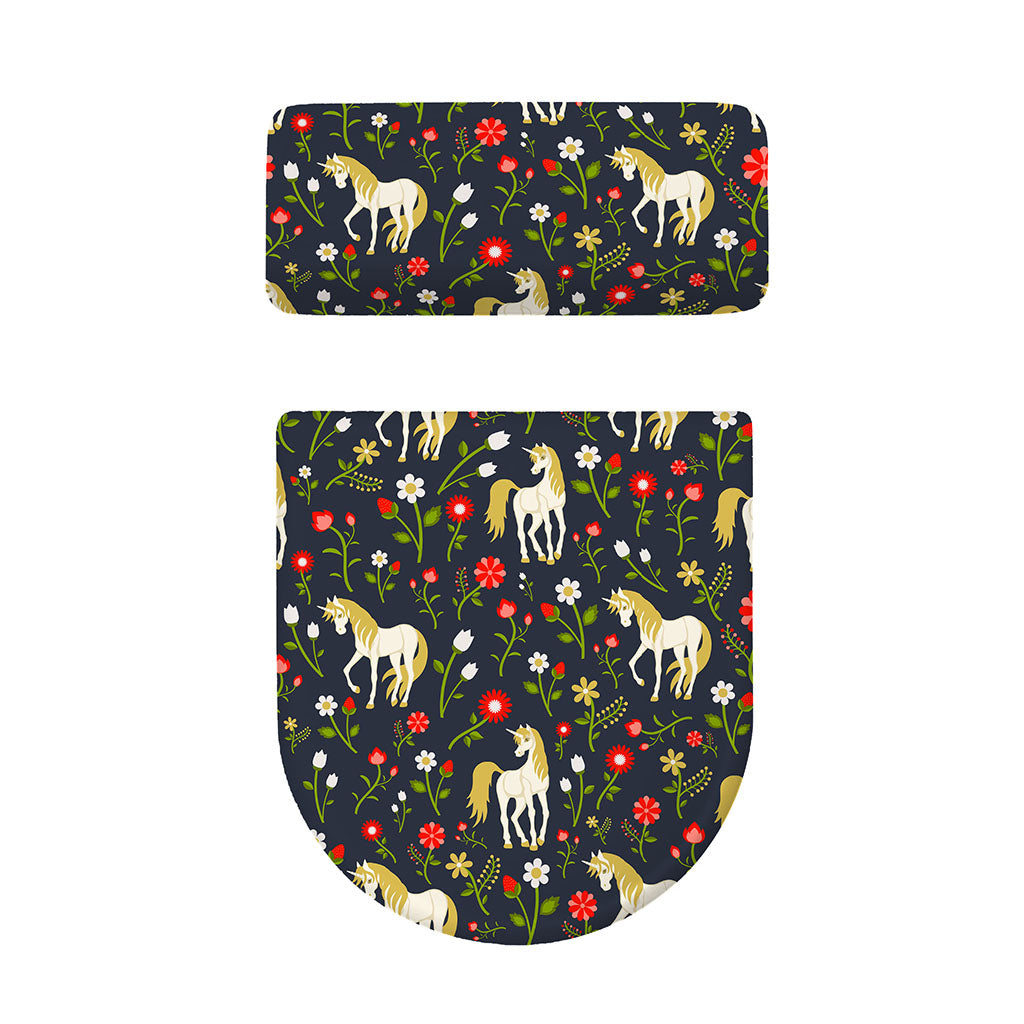 Magic Floral Unicorn Pattern Print Toilet Lid And Tank Cover Set