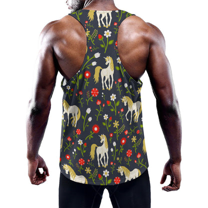 Magic Floral Unicorn Pattern Print Training Tank Top