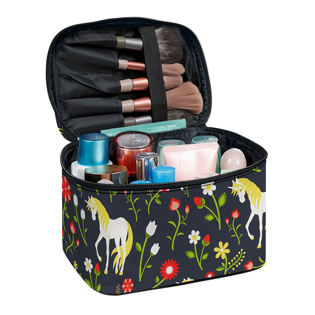 Magic Floral Unicorn Pattern Print Travel Makeup Bag