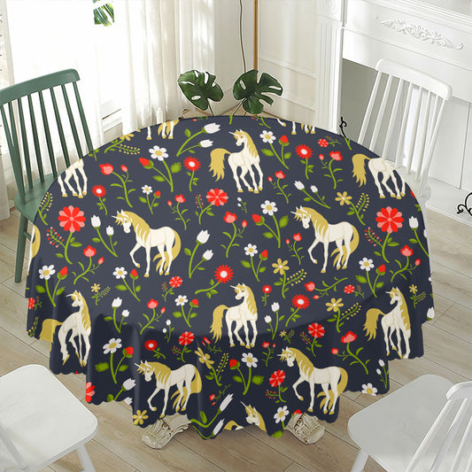 Magic Floral Unicorn Pattern Print Waterproof Round Tablecloth