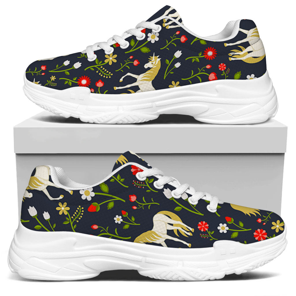 Magic Floral Unicorn Pattern Print White Chunky Shoes