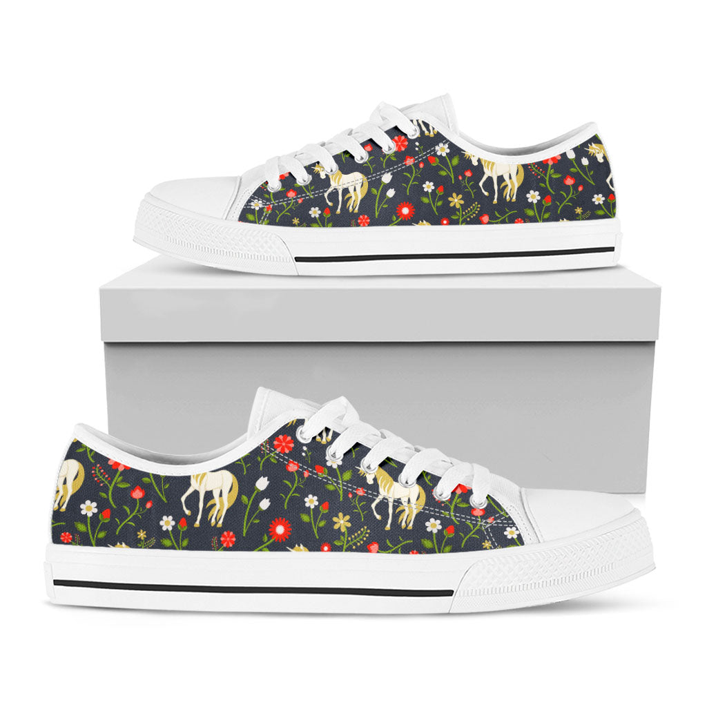 Magic Floral Unicorn Pattern Print White Low Top Sneakers