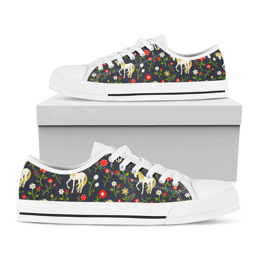 Magic Floral Unicorn Pattern Print White Low Top Sneakers