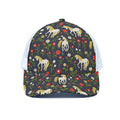 Magic Floral Unicorn Pattern Print White Mesh Trucker Hat
