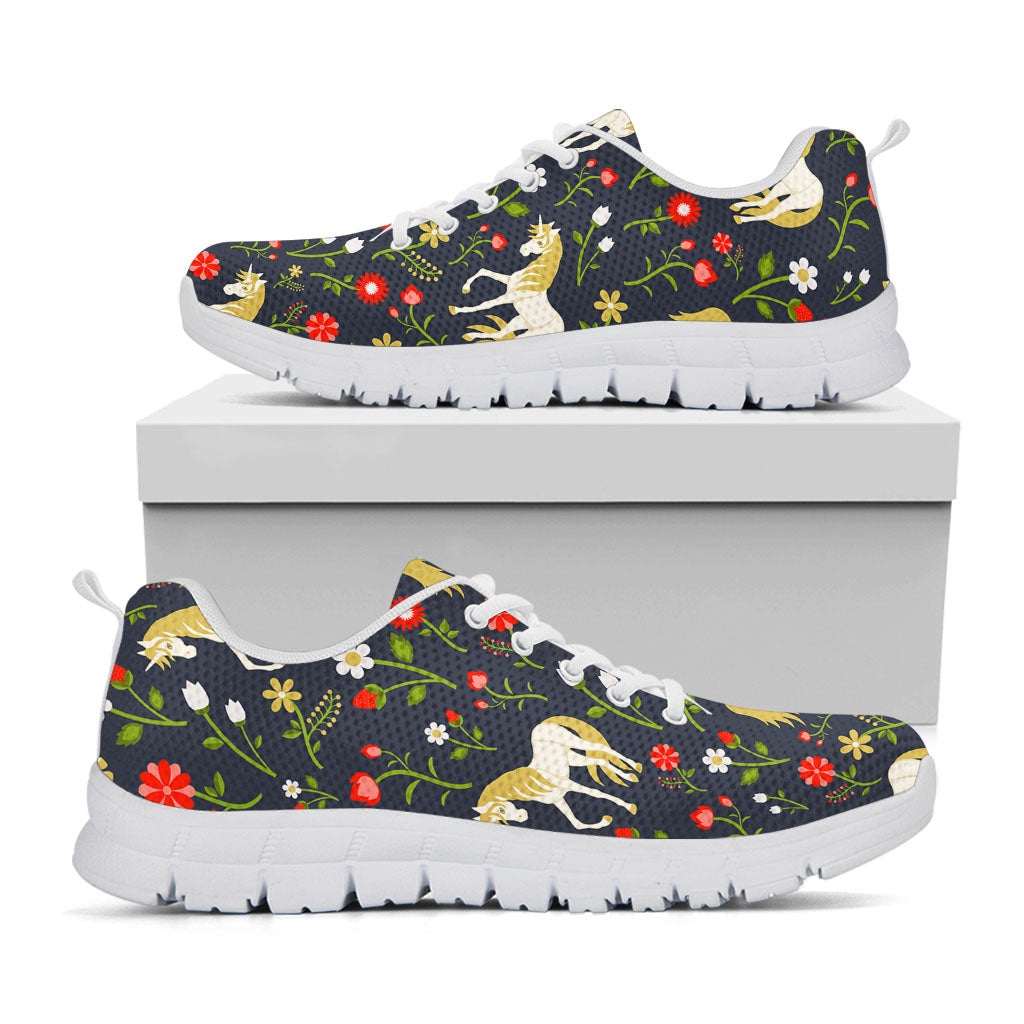 Magic Floral Unicorn Pattern Print White Running Shoes