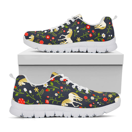 Magic Floral Unicorn Pattern Print White Running Shoes