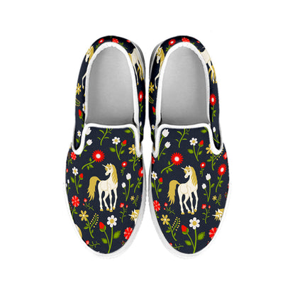 Magic Floral Unicorn Pattern Print White Slip On Sneakers