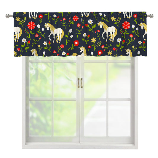 Magic Floral Unicorn Pattern Print Window Valance