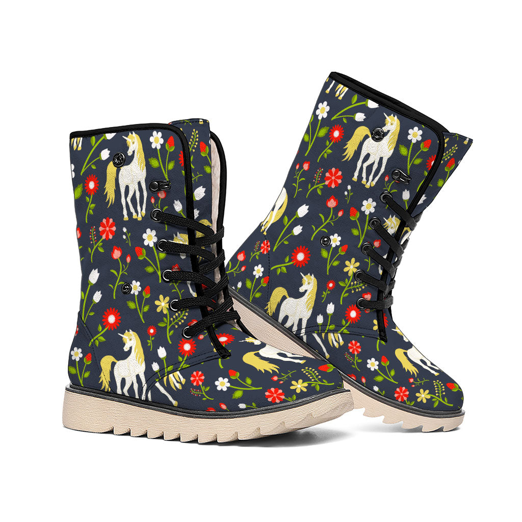 Magic Floral Unicorn Pattern Print Winter Boots