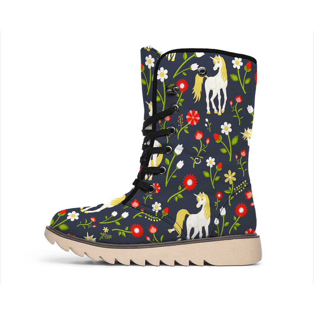 Magic Floral Unicorn Pattern Print Winter Boots