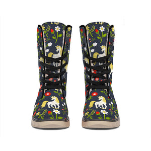 Magic Floral Unicorn Pattern Print Winter Boots