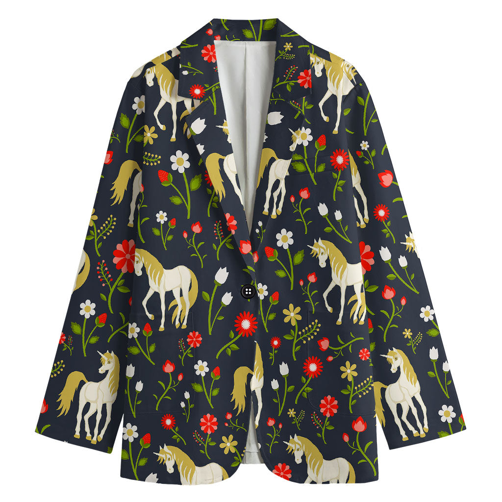 Magic Floral Unicorn Pattern Print Women's Blazer
