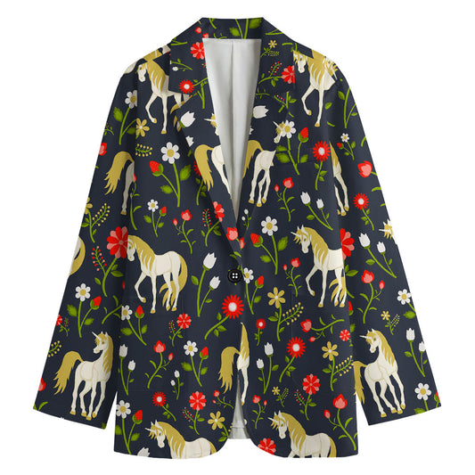 Magic Floral Unicorn Pattern Print Women's Blazer