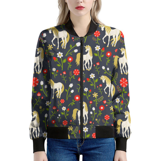 Magic Floral Unicorn Pattern Print Women's Bomber Jacket