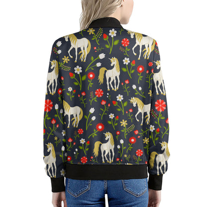 Magic Floral Unicorn Pattern Print Women's Bomber Jacket