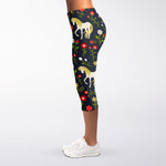 Magic Floral Unicorn Pattern Print Women's Capri Leggings
