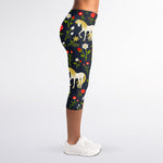 Magic Floral Unicorn Pattern Print Women's Capri Leggings