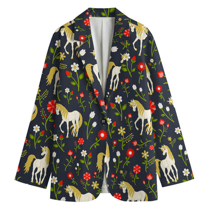 Magic Floral Unicorn Pattern Print Women's Cotton Blazer