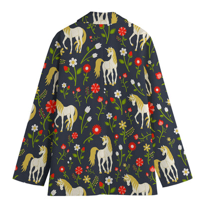Magic Floral Unicorn Pattern Print Women's Cotton Blazer