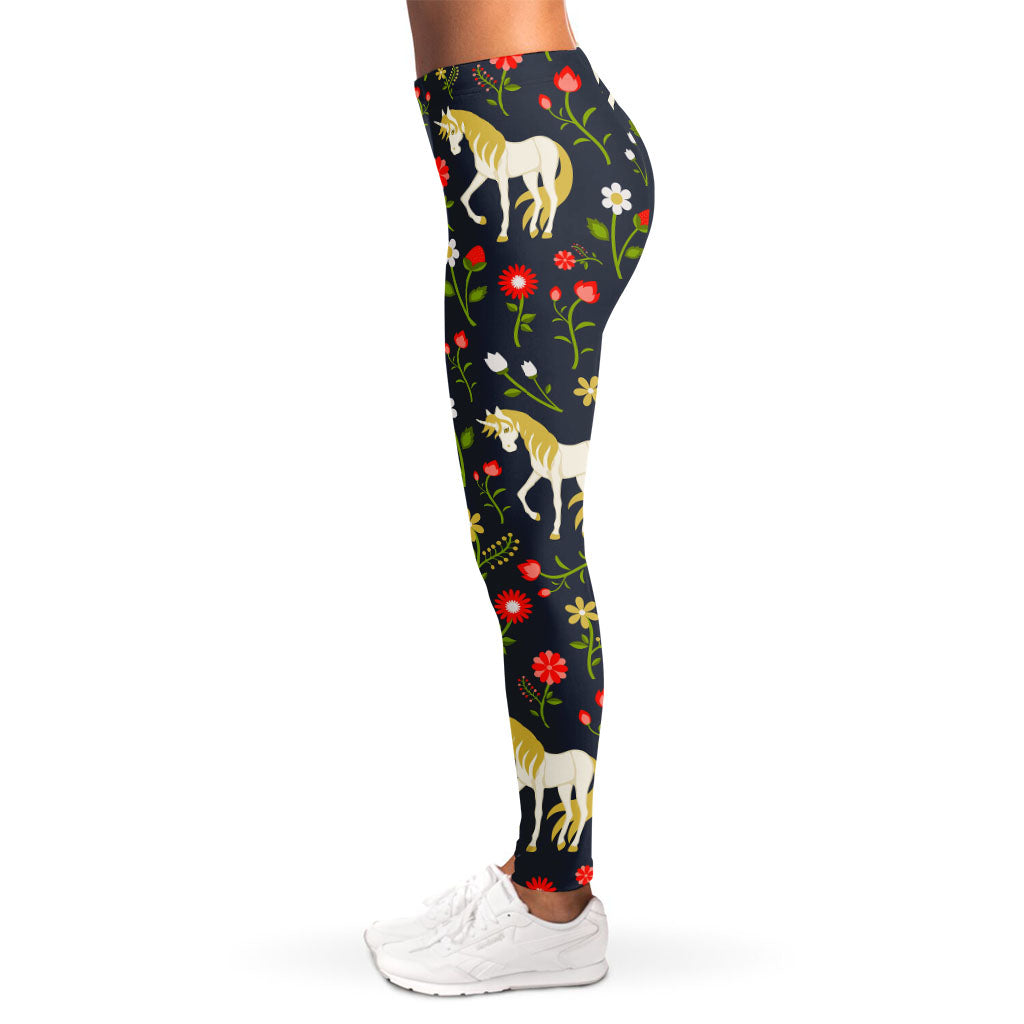 Magic Floral Unicorn Pattern Print Women's Leggings