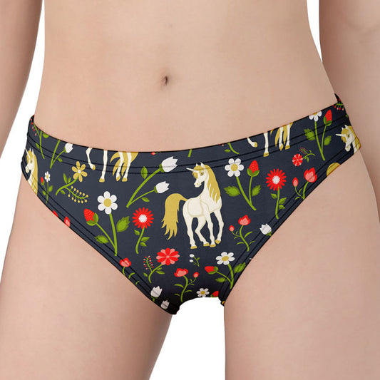 Magic Floral Unicorn Pattern Print Women's Panties