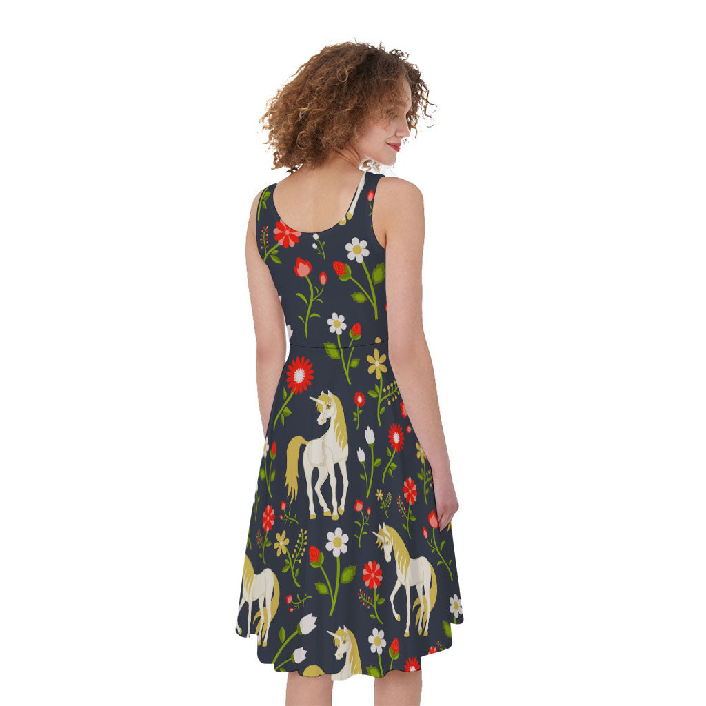 Magic Floral Unicorn Pattern Print Women's Sleeveless Dress