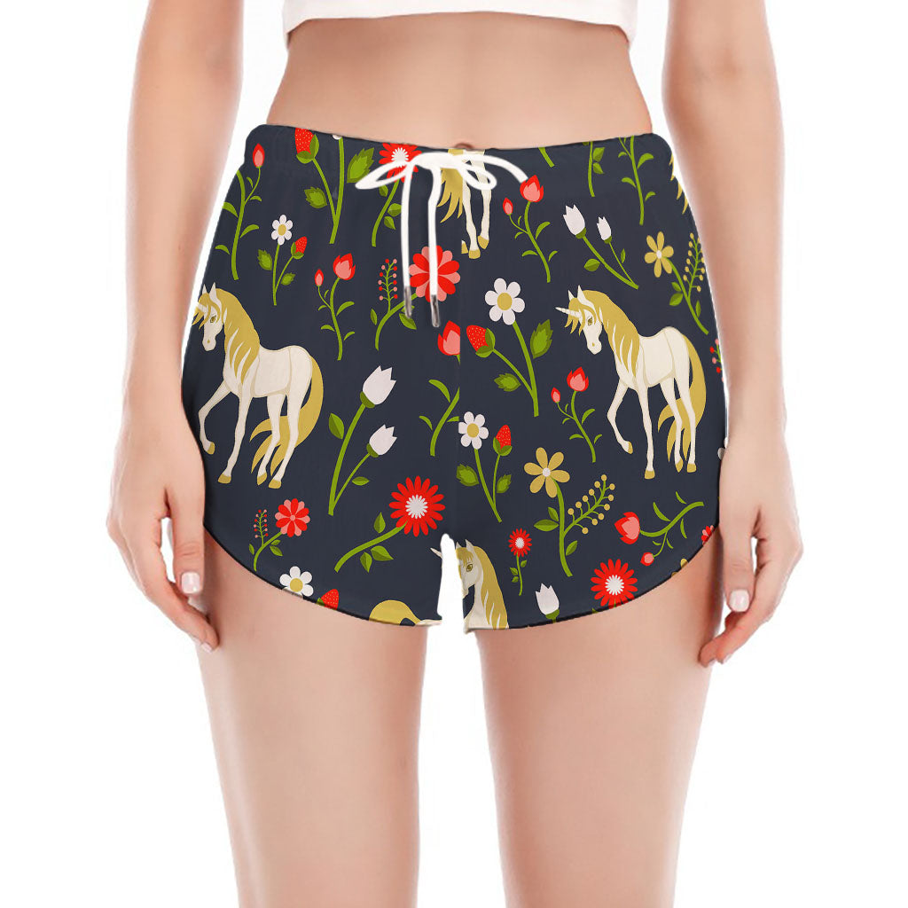 Magic Floral Unicorn Pattern Print Women's Split Running Shorts