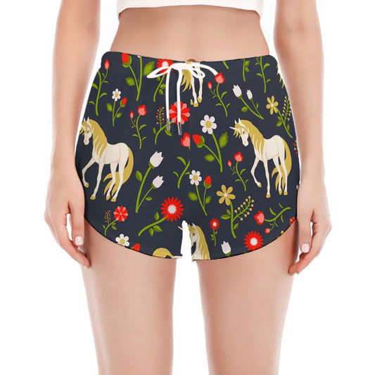 Magic Floral Unicorn Pattern Print Women's Split Running Shorts