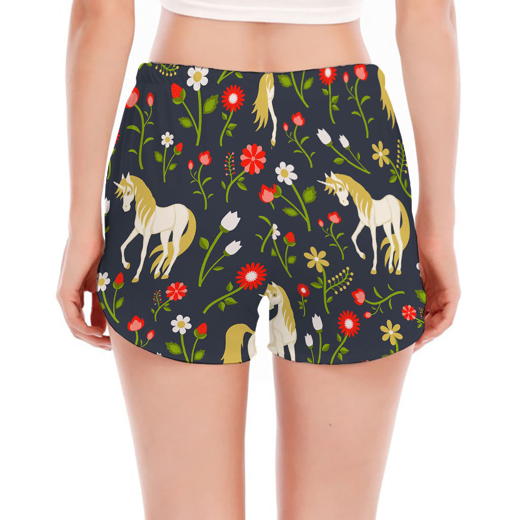 Magic Floral Unicorn Pattern Print Women's Split Running Shorts