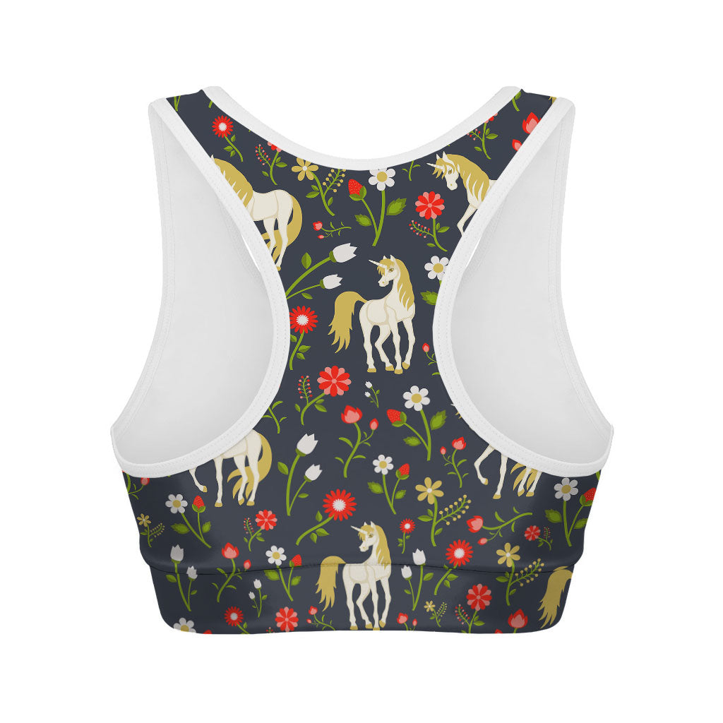 Magic Floral Unicorn Pattern Print Women's Sports Bra